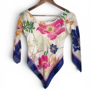 Vintage Cesar Galindo Floral Print Scarf Top Made in Italy Size XS